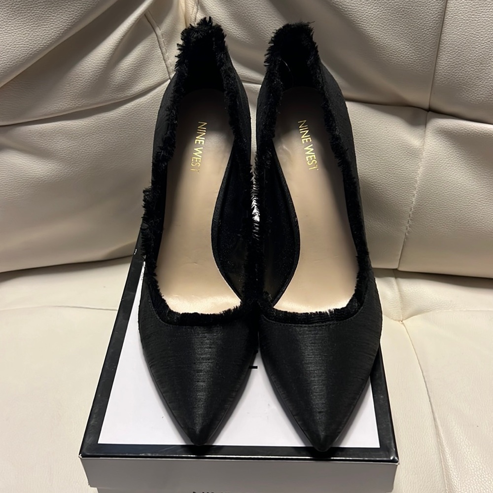 Nine West Black Fabric Pumps 4 inch heels with box.